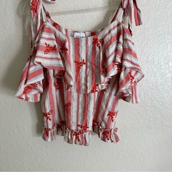 Misa Los Angeles striped shoulder tie top size M - Picture 5 of 8